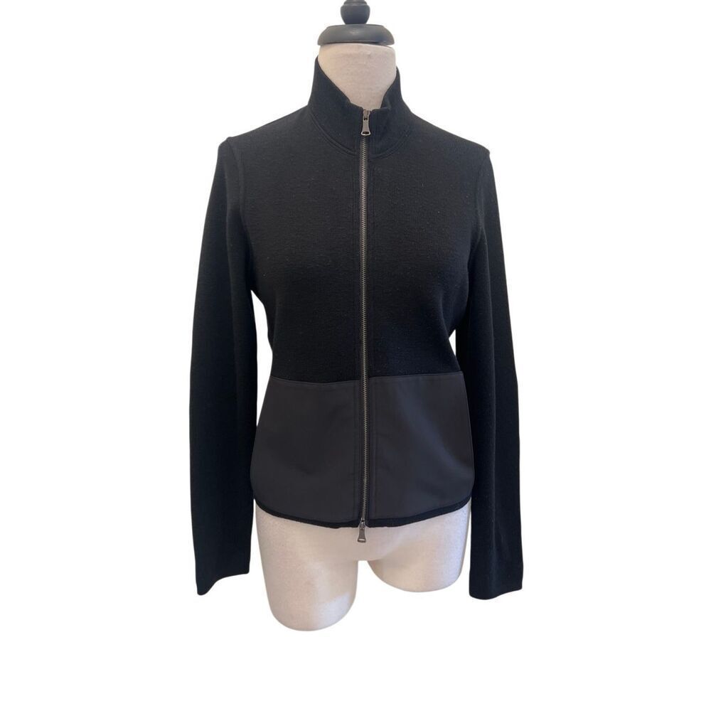 Per Se Womens Full Zip Colorblock Merino Wool Cardigan Sweater Black Gray Medium